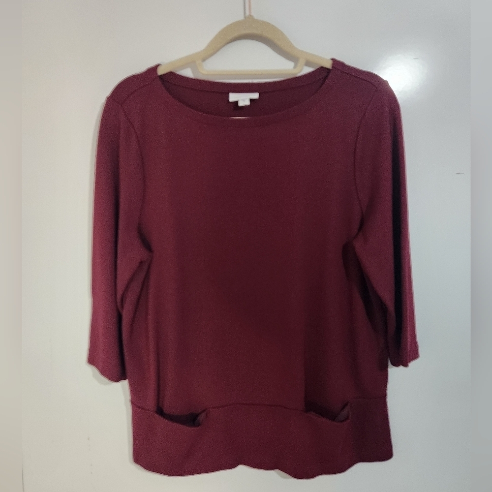 J.Jill Burgundy 3/4 Sleeve Top with Pockets, Size Medium